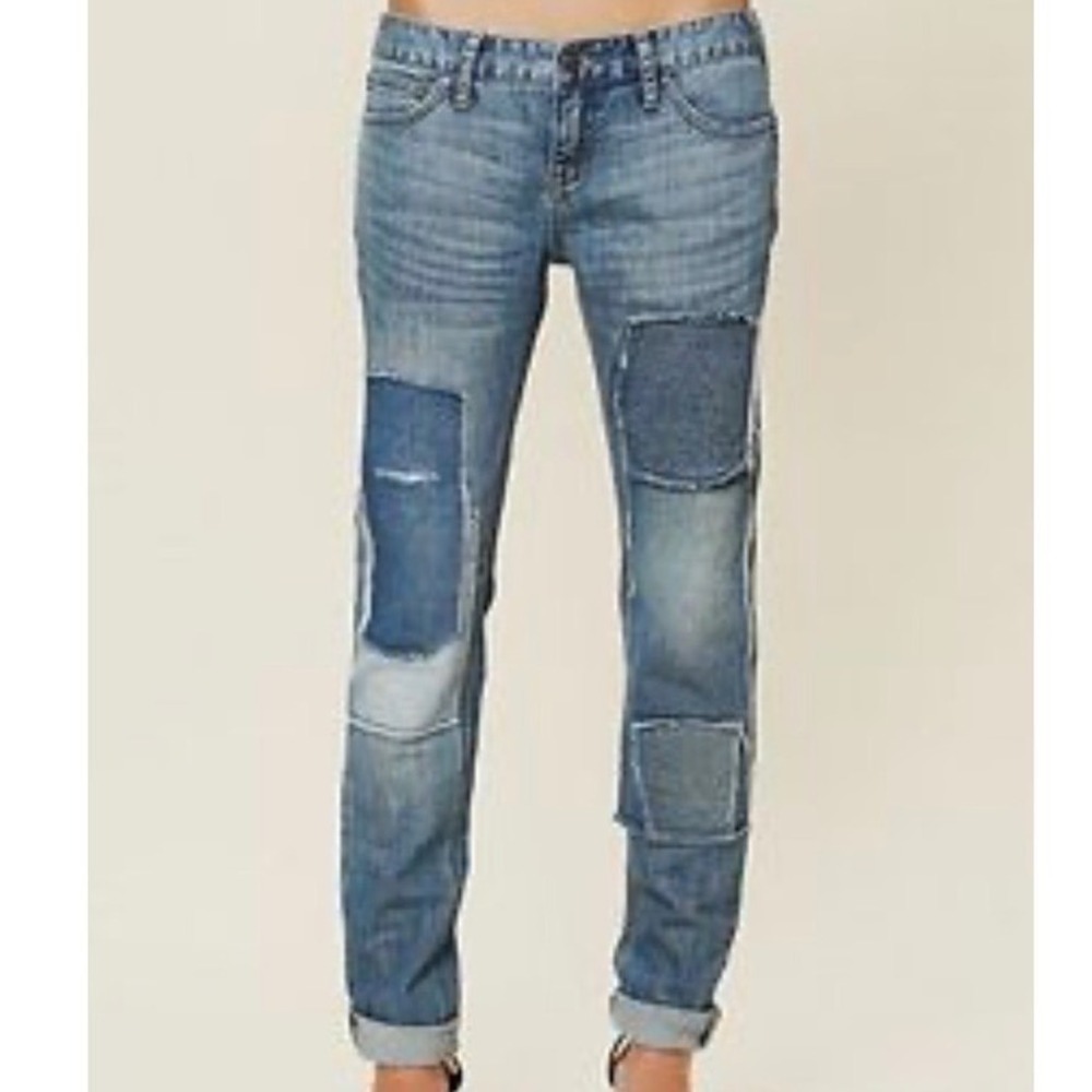 Free People Patchwork Skinny Jeans Medium Wash Distressed Denim Women Size 27